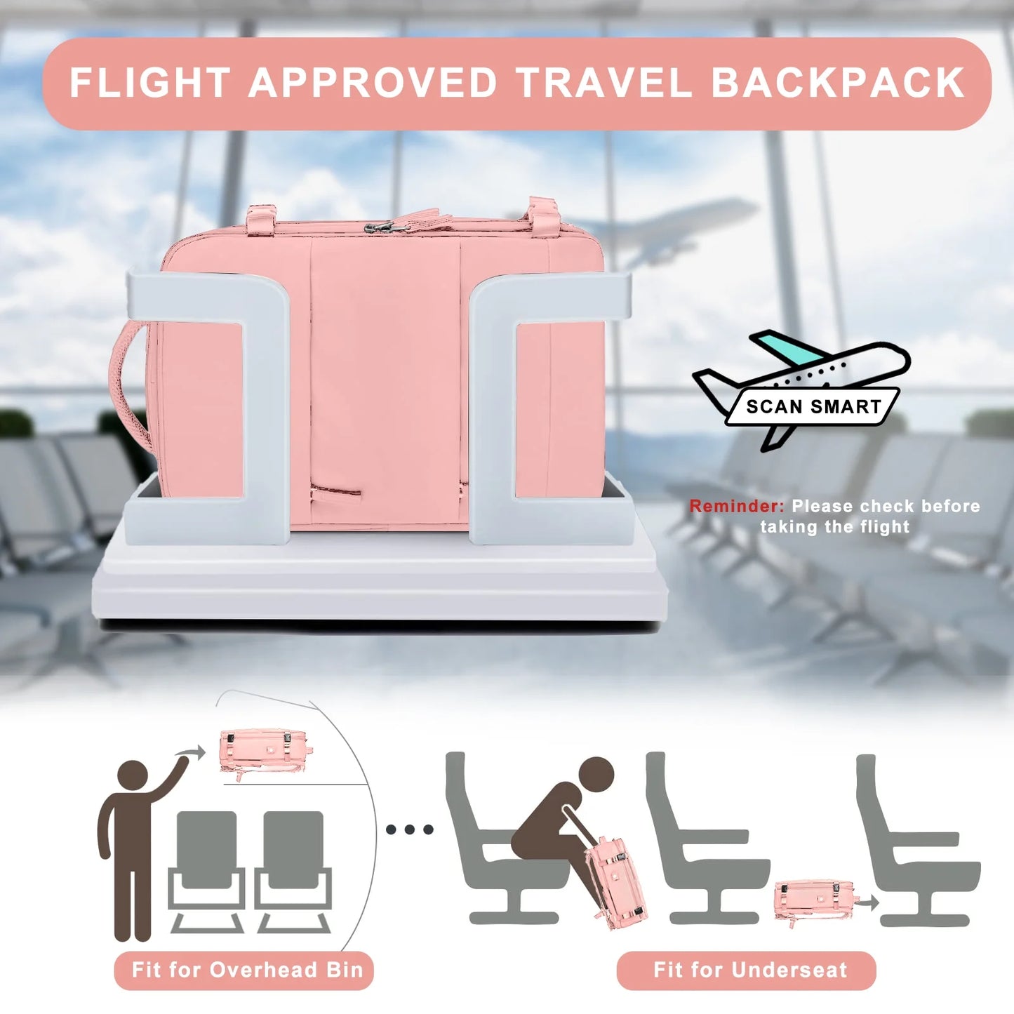 Large Travel Backpack for Women Men Laptop Bag Airline Approved Carry on Backpacks Waterproof anti Theft Gym Bags Hiking Flight Approved Luggage Casual Daypack, Large, Pink