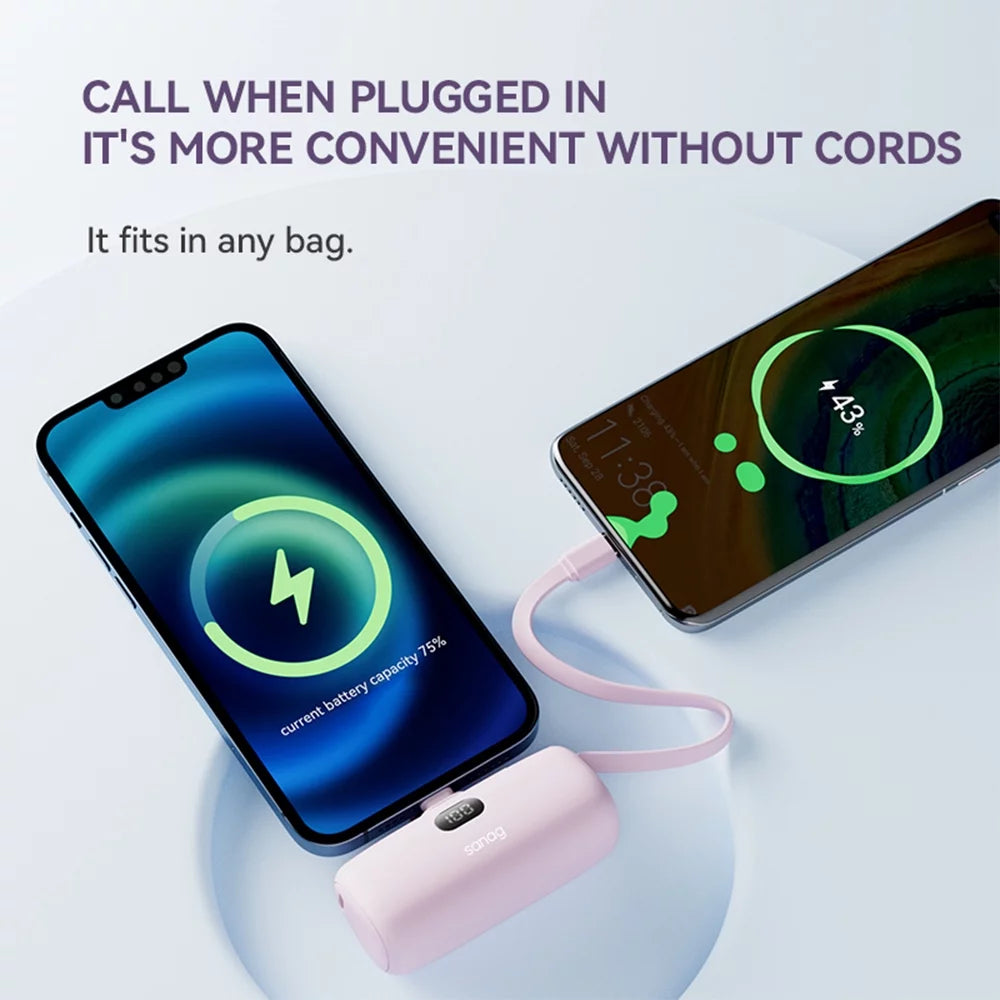 Power Fob 5000Mah Portable Power Bank with Type-C Cable & Phone Holder – Fast Charging for Android, Black