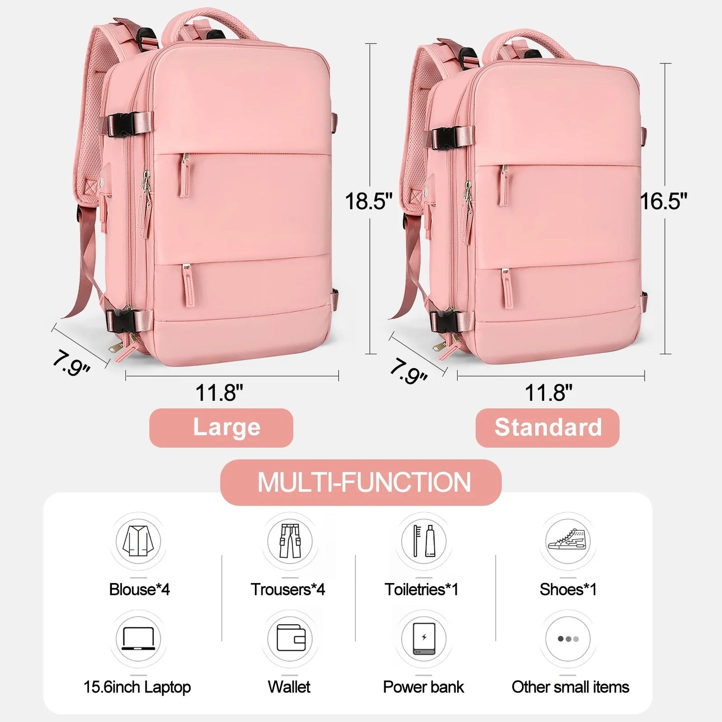 Large Travel Backpack for Women Men Laptop Bag Airline Approved Carry on Backpacks Waterproof anti Theft Gym Bags Hiking Flight Approved Luggage Casual Daypack, Large, Pink