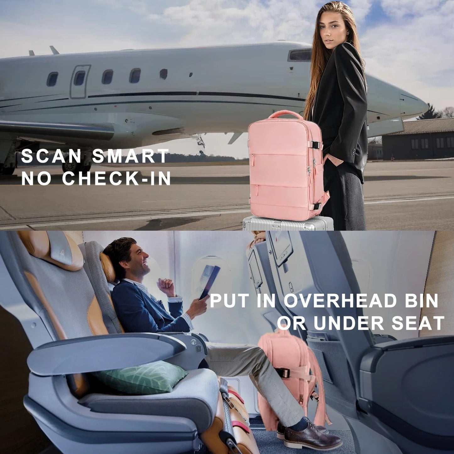 Large Travel Backpack for Women Men Laptop Bag Airline Approved Carry on Backpacks Waterproof anti Theft Gym Bags Hiking Flight Approved Luggage Casual Daypack, Large, Pink