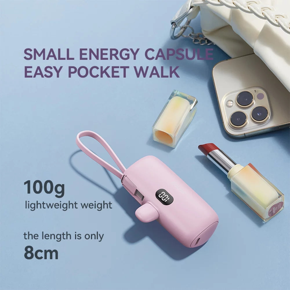 Power Fob 5000Mah Portable Power Bank with Type-C Cable & Phone Holder – Fast Charging for Android, Black