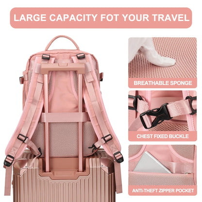 Large Travel Backpack for Women Men Laptop Bag Airline Approved Carry on Backpacks Waterproof anti Theft Gym Bags Hiking Flight Approved Luggage Casual Daypack, Large, Pink